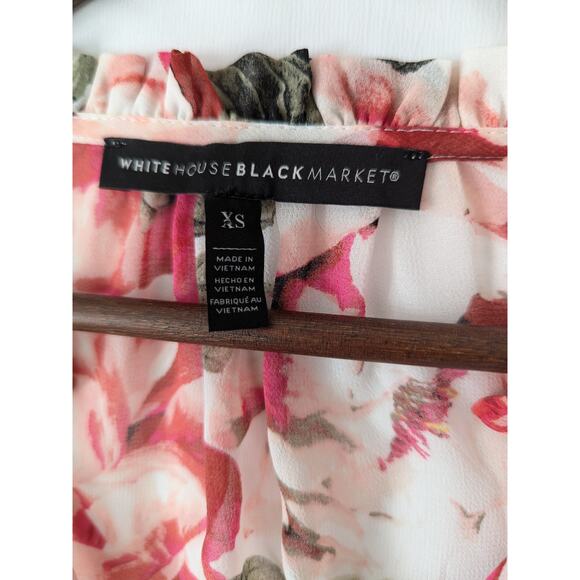 WHBM Womens Pink Garden Floral Sheer Long Balloon Sleeves Top XS Attached Cami - Picture 6 of 9